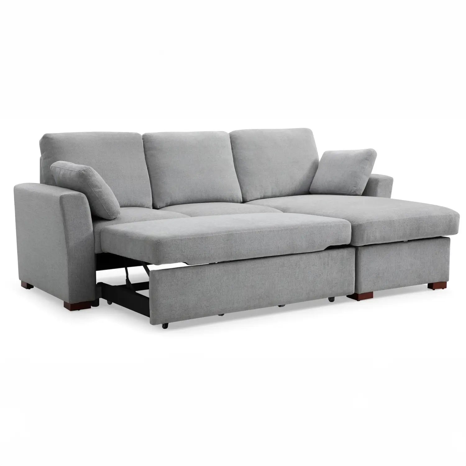 SereneDream Soft Touch Light Grey Fabric Corner Sofa Bed - Open Bed View