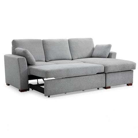 SereneDream Soft Touch Light Grey Fabric Corner Sofa Bed - Open Bed View