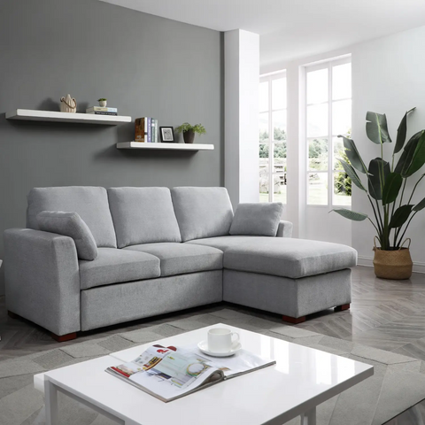 SereneDream Soft Touch Light Grey Fabric Corner Sofa Bed - Lifestyle