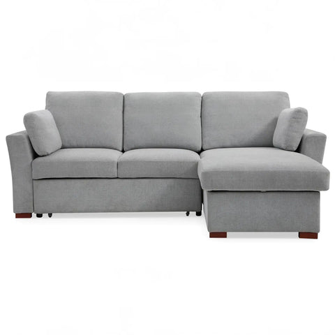 SereneDream Soft Touch Light Grey Fabric Corner Sofa Bed - Front View