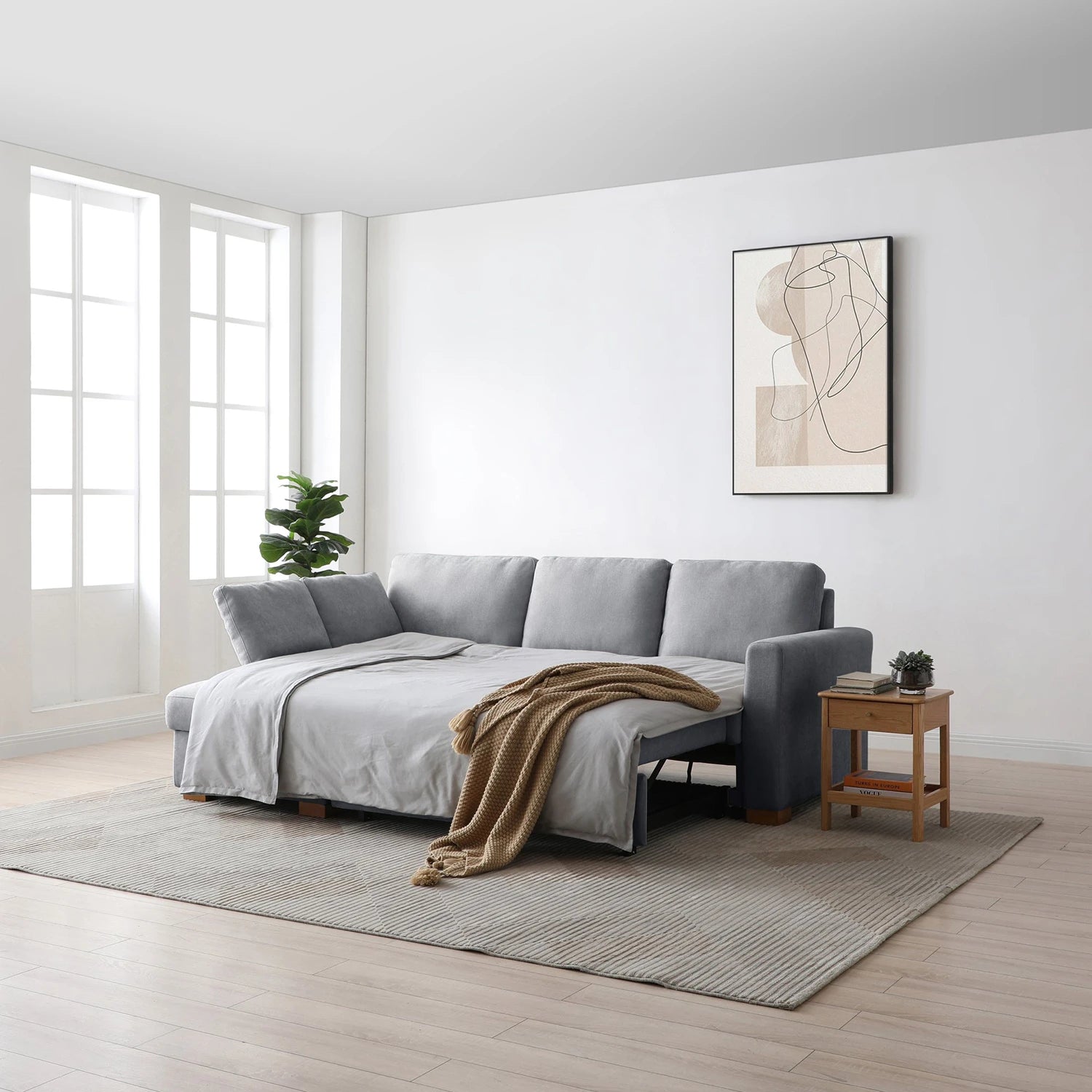 SereneDream Corner Sofa Bed in Rhea Grey Chenille Fabric - Pendle Village Furniture