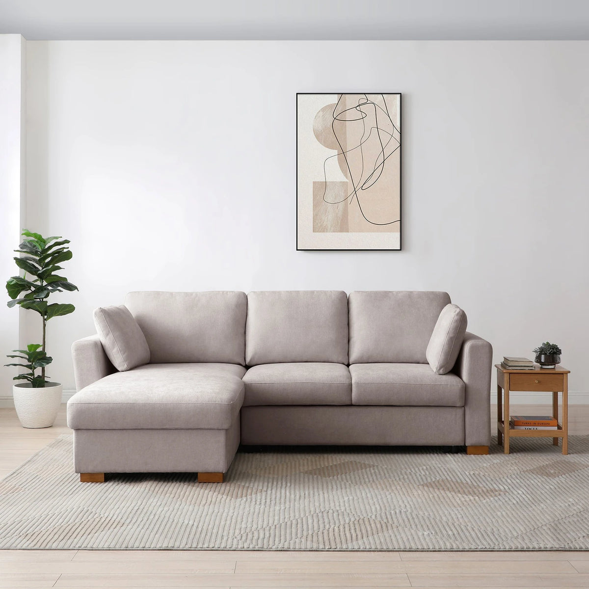 SereneDream Corner Sofa Bed in Rhea Taupe Chenille Fabric - Pendle Village Furniture