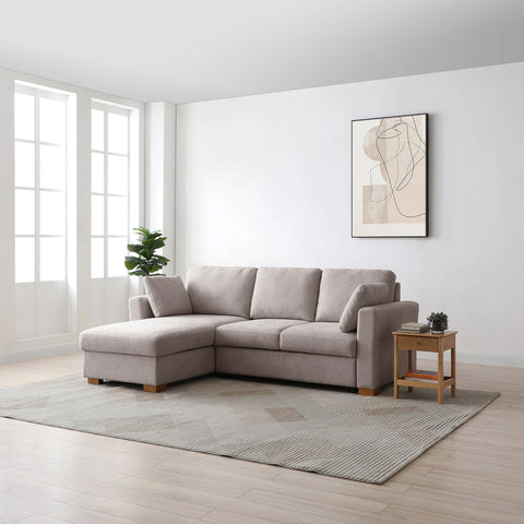 SereneDream Corner Sofa Bed in Rhea Taupe Chenille Fabric - Pendle Village Furniture