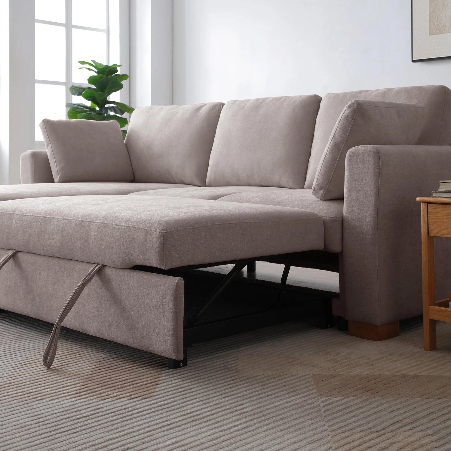 SereneDream Corner Sofa Bed in Rhea Taupe Chenille Fabric - Pendle Village Furniture