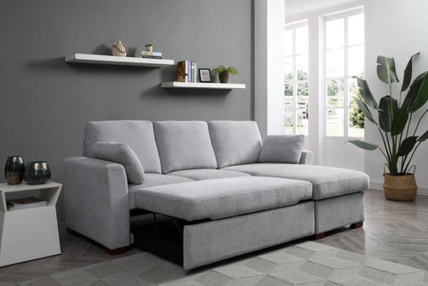 SereneDream Soft Touch Light Grey Fabric Corner Sofa Bed - Open Bed View Lifestyle