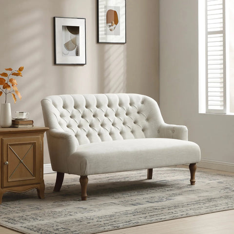 Bia Traditional Cream Linen Fabric 2 Seater Sofa - Pendle Village Furniture