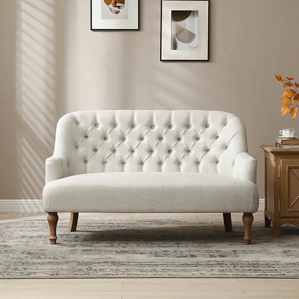 Bia Traditional Cream Linen Fabric 2 Seater Sofa - Pendle Village Furniture