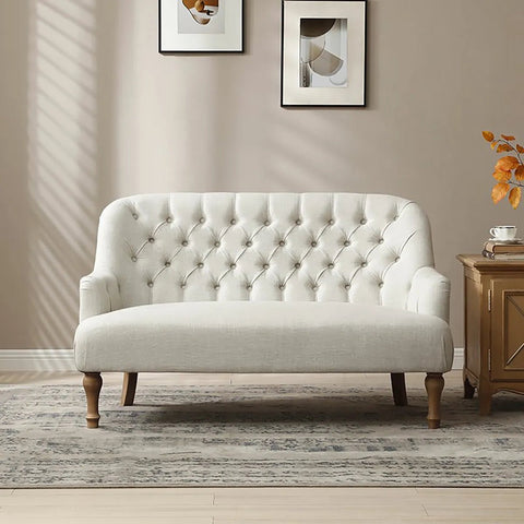Bia Traditional Cream Linen Fabric 2 Seater Sofa - Pendle Village Furniture