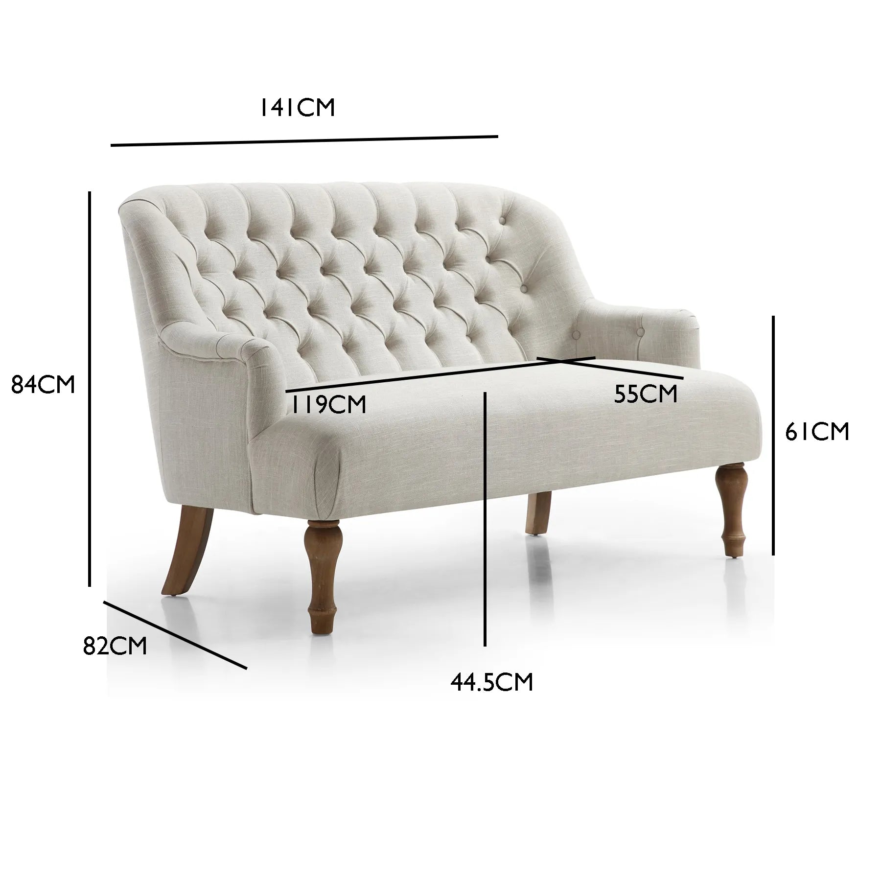 Bia Traditional Cream Linen Fabric 2 Seater Sofa - Pendle Village Furniture