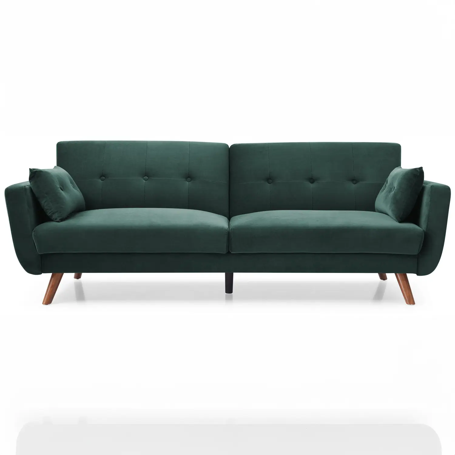 Hestia Bottle Green Plush Velvet Fabric 3 Seater Modern Settee Sofa Bed with long wooden legs stylish and Modern design - Green Sofabed Image