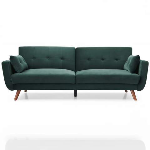 Hestia Bottle Green Plush Velvet Fabric 3 Seater Modern Settee Sofa Bed with long wooden legs stylish and Modern design - Green Sofabed Image