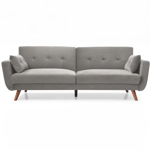 Hestia Grey Plush Velvet Fabric 3 Seater Modern Settee Sofa Bed with long wooden legs stylish and Modern design - Main Image