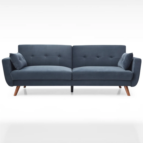 Hestia Ink Blue Plush Velvet Fabric 3 Seater Modern Settee Sofa Bed with long wooden legs stylish and Modern design