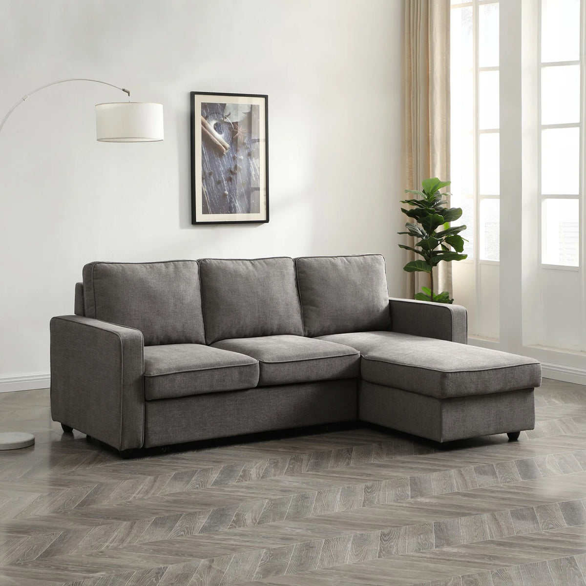 Mandy Grey Fabric Corner Sofabed with Storage - Pendle Village Furniture