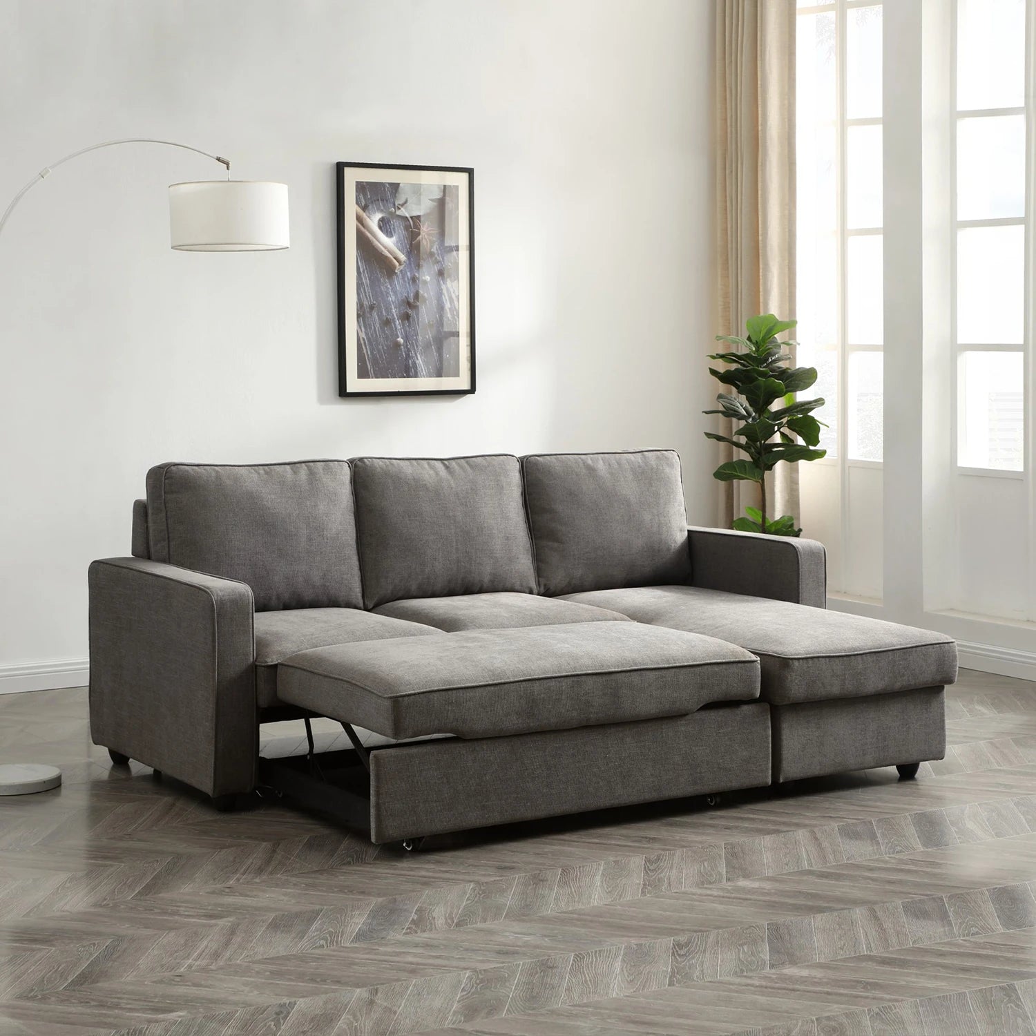 Mandy Grey Fabric Corner Sofabed with Storage - Pendle Village Furniture