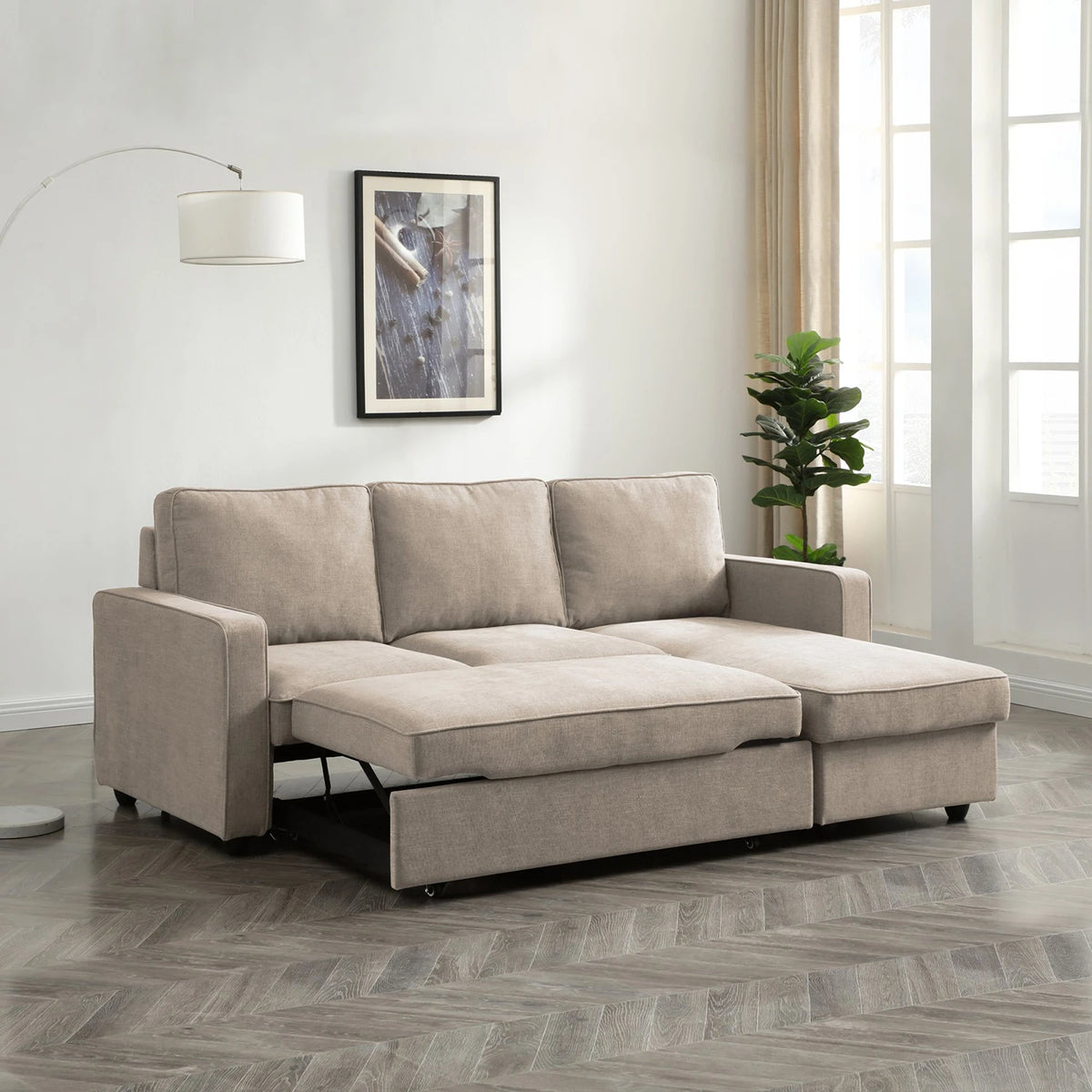 Mandy Natural Fabric Corner Sofabed with Storage - Pendle Village Furniture
