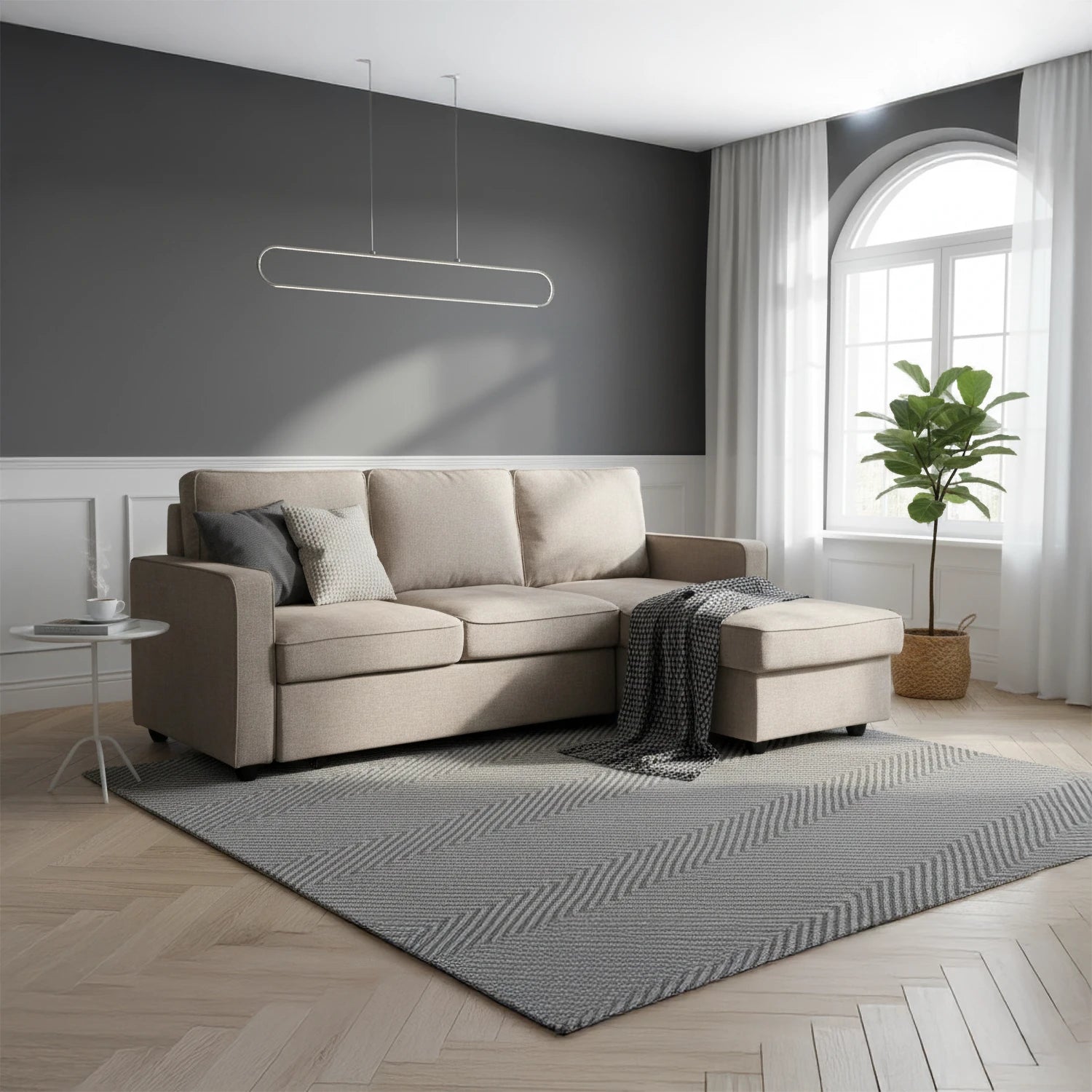 Mandy Natural Fabric Corner Sofabed with Storage - Pendle Village Furniture