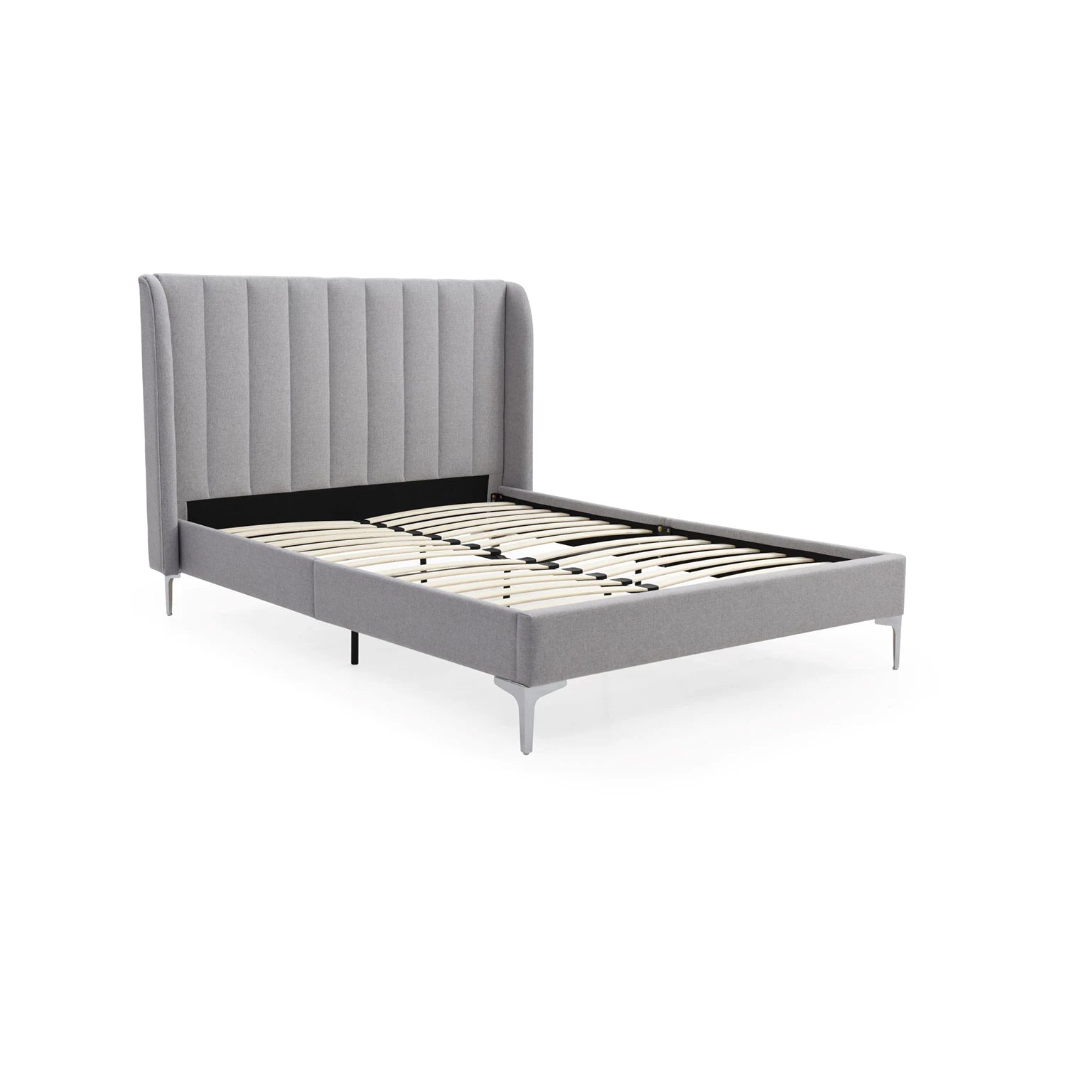 Neptune Grey Faux Wool Super King Bed with stitched headboard and brass silver legs. Premium texture, modern style, and exceptional comfort for luxury bedrooms.