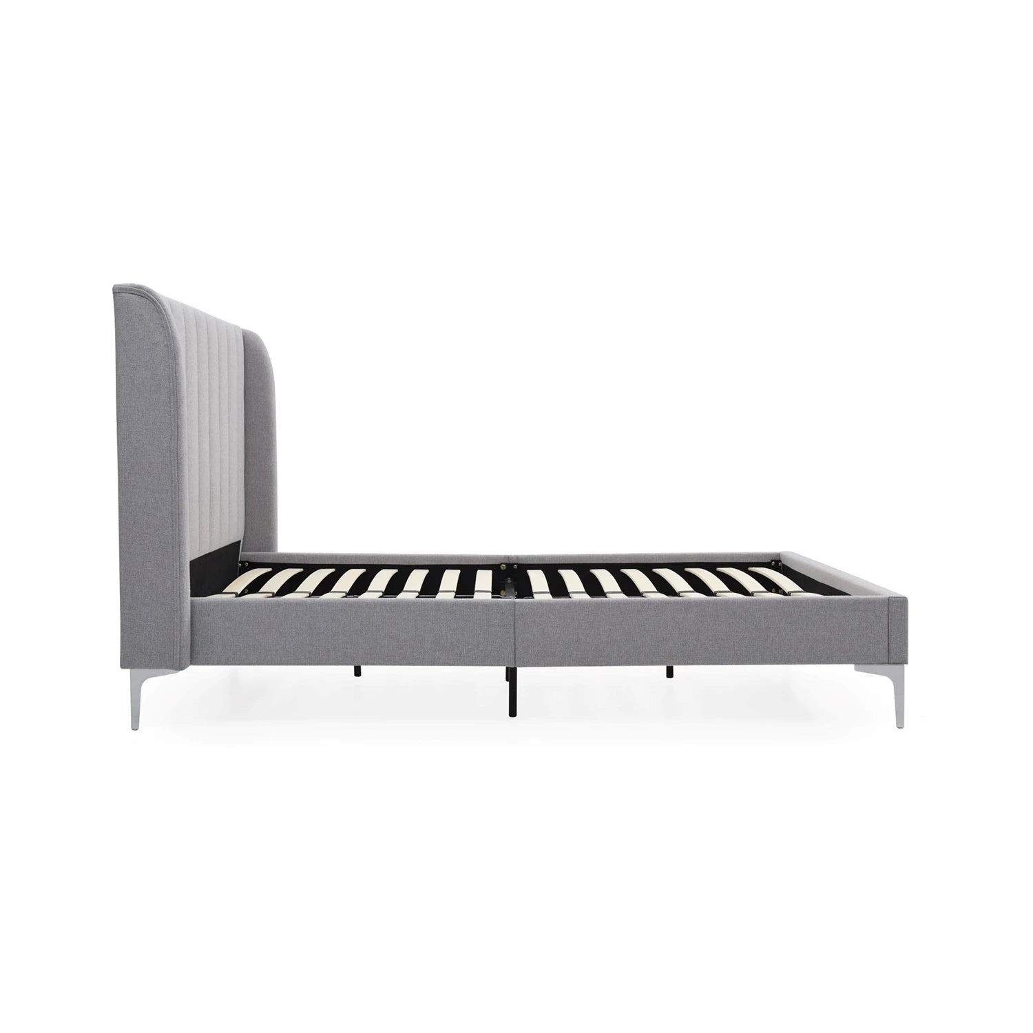 Neptune Grey Faux Wool Super King Bed with stitched headboard - Side View