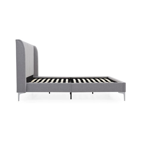 Neptune Grey Faux Wool Super King Bed with stitched headboard - Side View