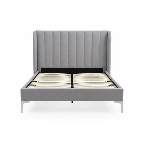 Neptune Grey Faux Wool Super King Bed with stitched headboard