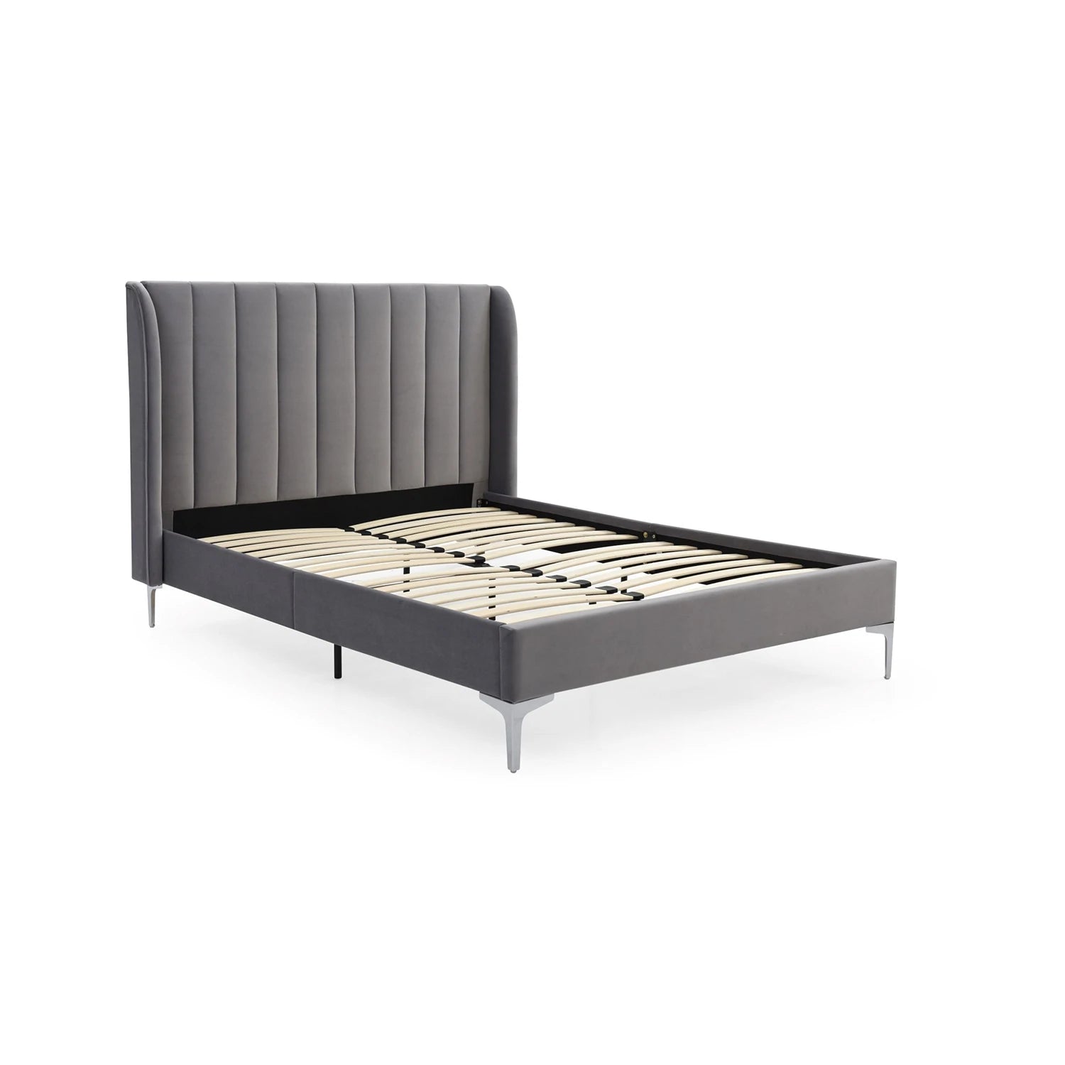 Serenity Athena Grey Velvet Fabric Bed - King & Super King