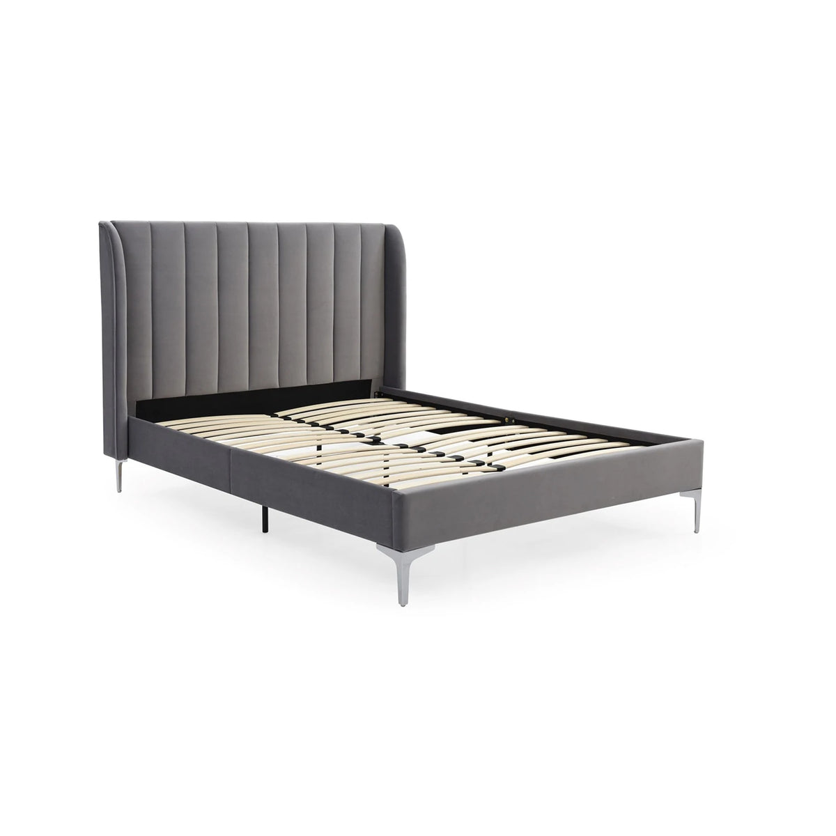 Serenity Athena Grey Velvet Fabric Bed - King & Super King
