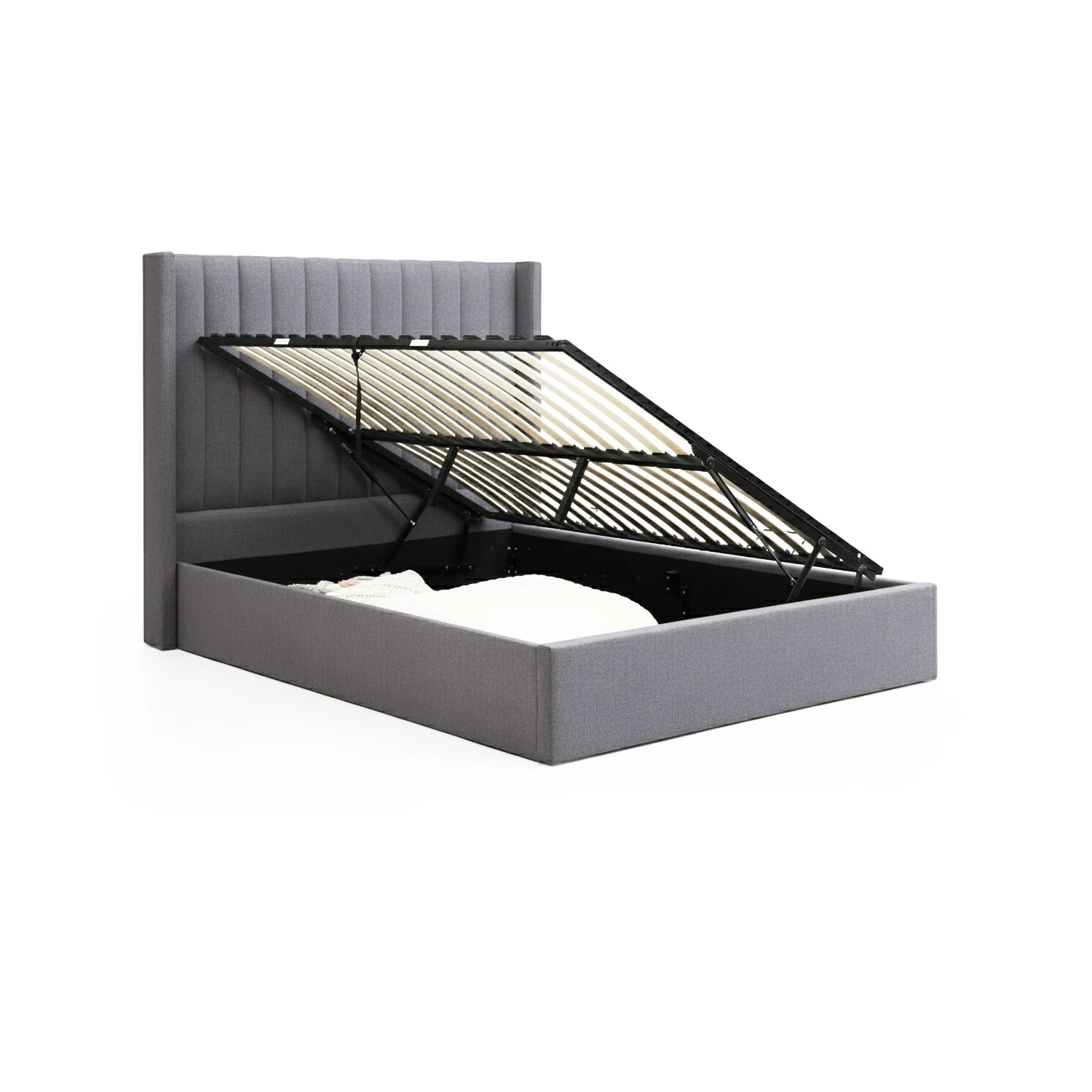 Linear Athena Grey Velvet Super King Ottoman Bed with storage lift - Side Lift