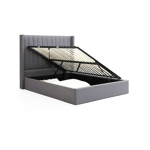 Linear Athena Grey Velvet Super King Ottoman Bed with storage lift - Side Lift