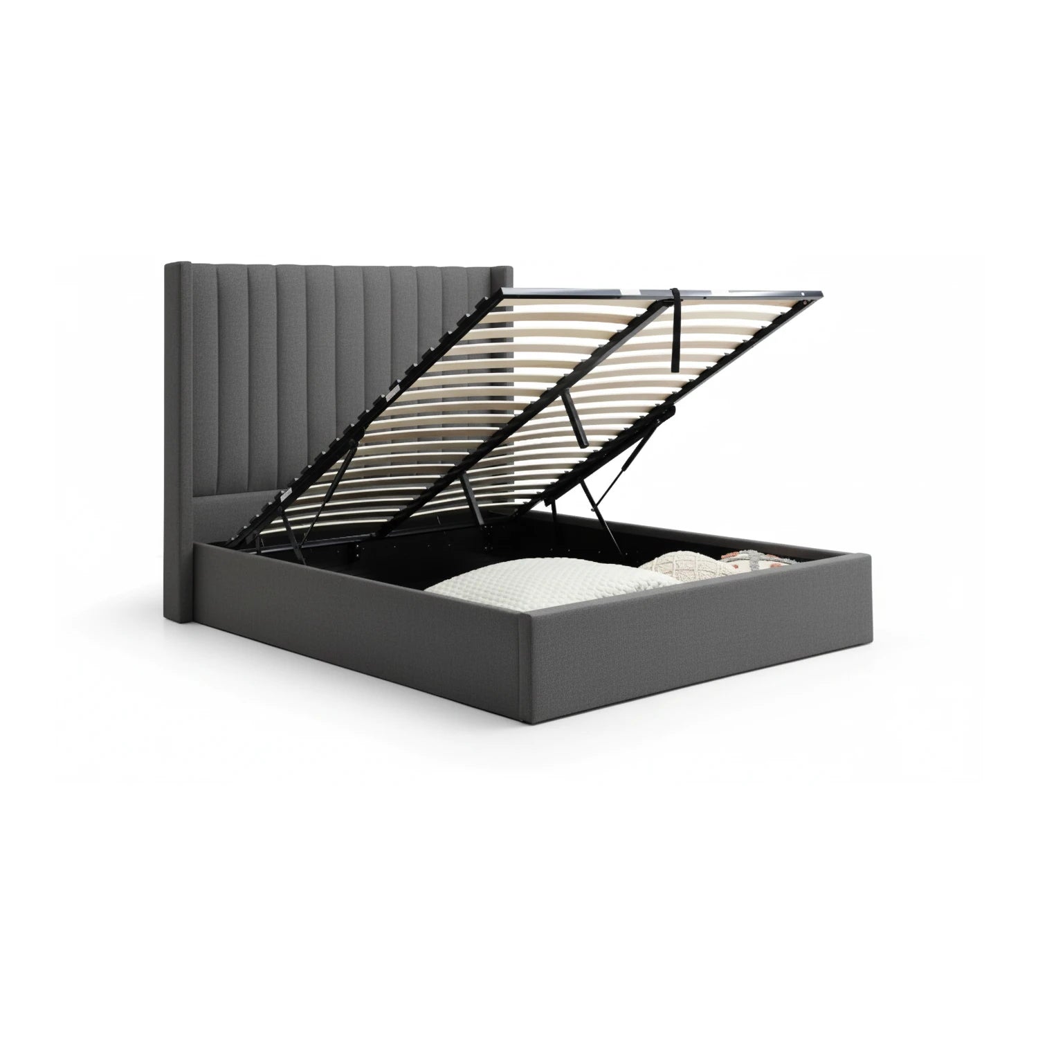 Linear Athena Grey Velvet Super King Ottoman Bed with storage lift - Foot Lift