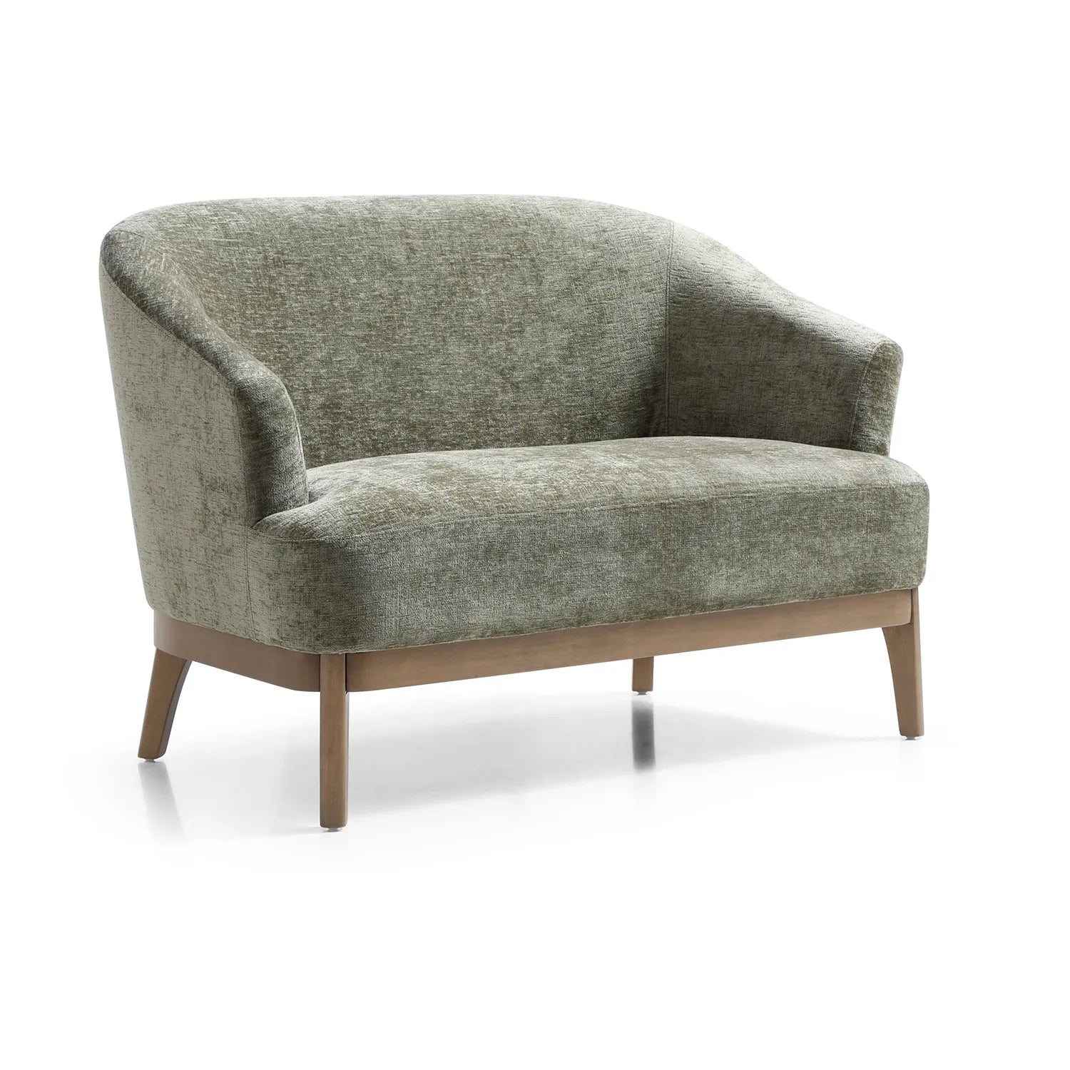 Leto Distressed Olive Chenille 2 Seater Chair with Brown Wooden Frame Legs