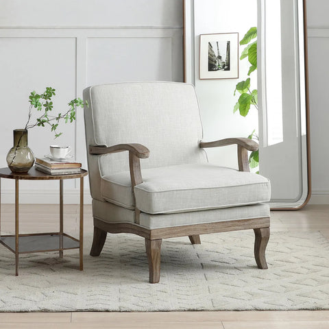 Hastings Traditional Wooden Armchair in Cream Linen or Natural Stripe - Pendle Village Furniture