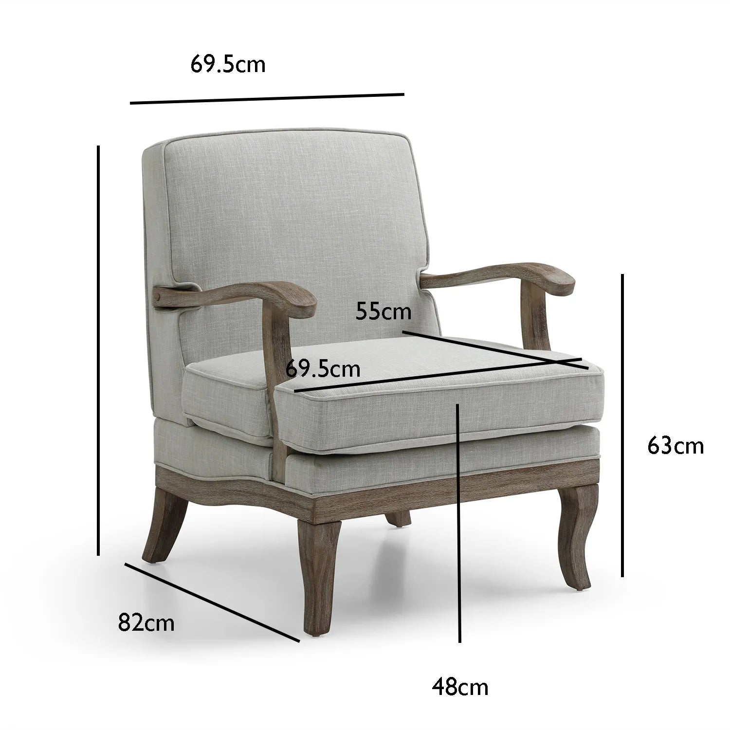 Hastings Traditional Wooden Armchair in Cream Linen or Natural Stripe - Pendle Village Furniture