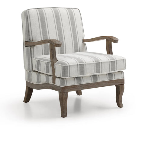 Hastings Traditional Wooden Armchair in Cream Linen or Natural Stripe - Pendle Village Furniture