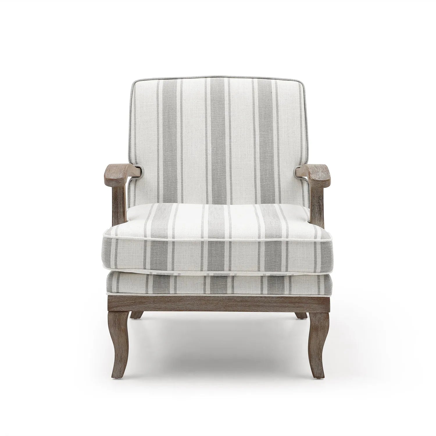 Hastings Traditional Wooden Armchair in Cream Linen or Natural Stripe - Pendle Village Furniture