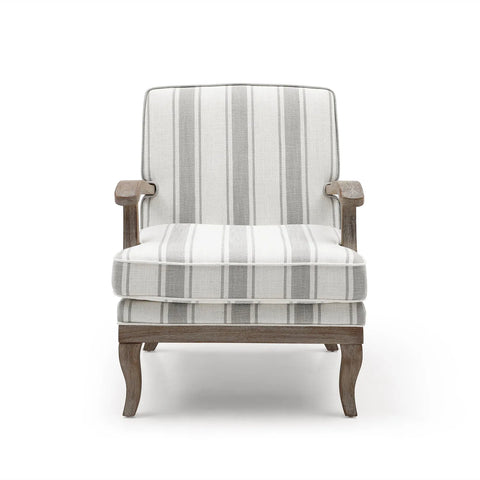 Hastings Traditional Wooden Armchair in Cream Linen or Natural Stripe - Pendle Village Furniture