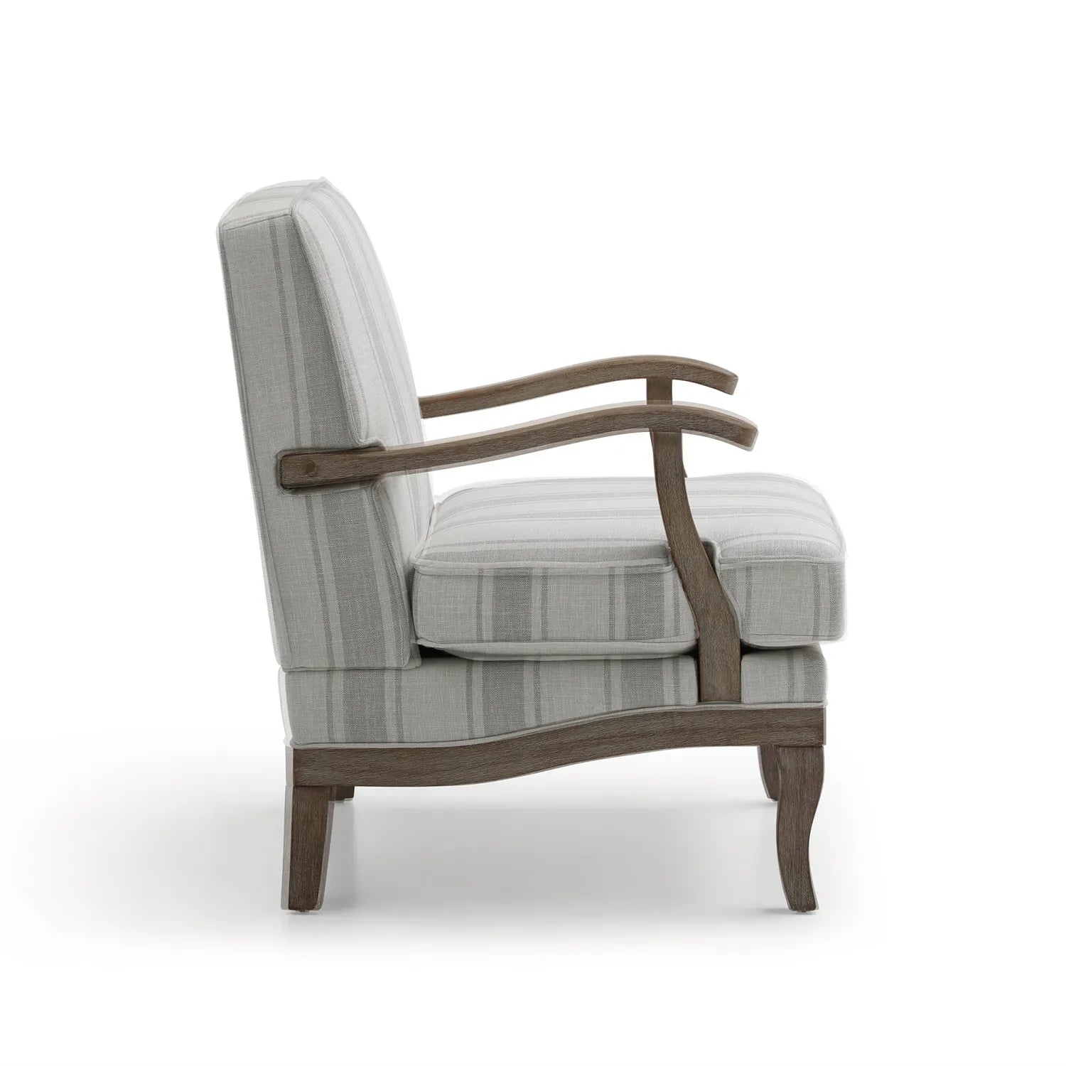 Hastings Traditional Wooden Armchair in Cream Linen or Natural Stripe - Pendle Village Furniture