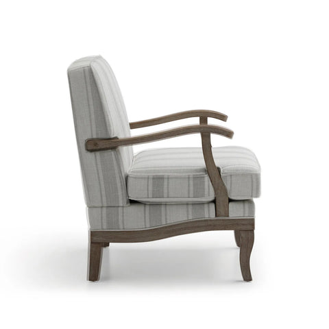 Hastings Traditional Wooden Armchair in Cream Linen or Natural Stripe - Pendle Village Furniture