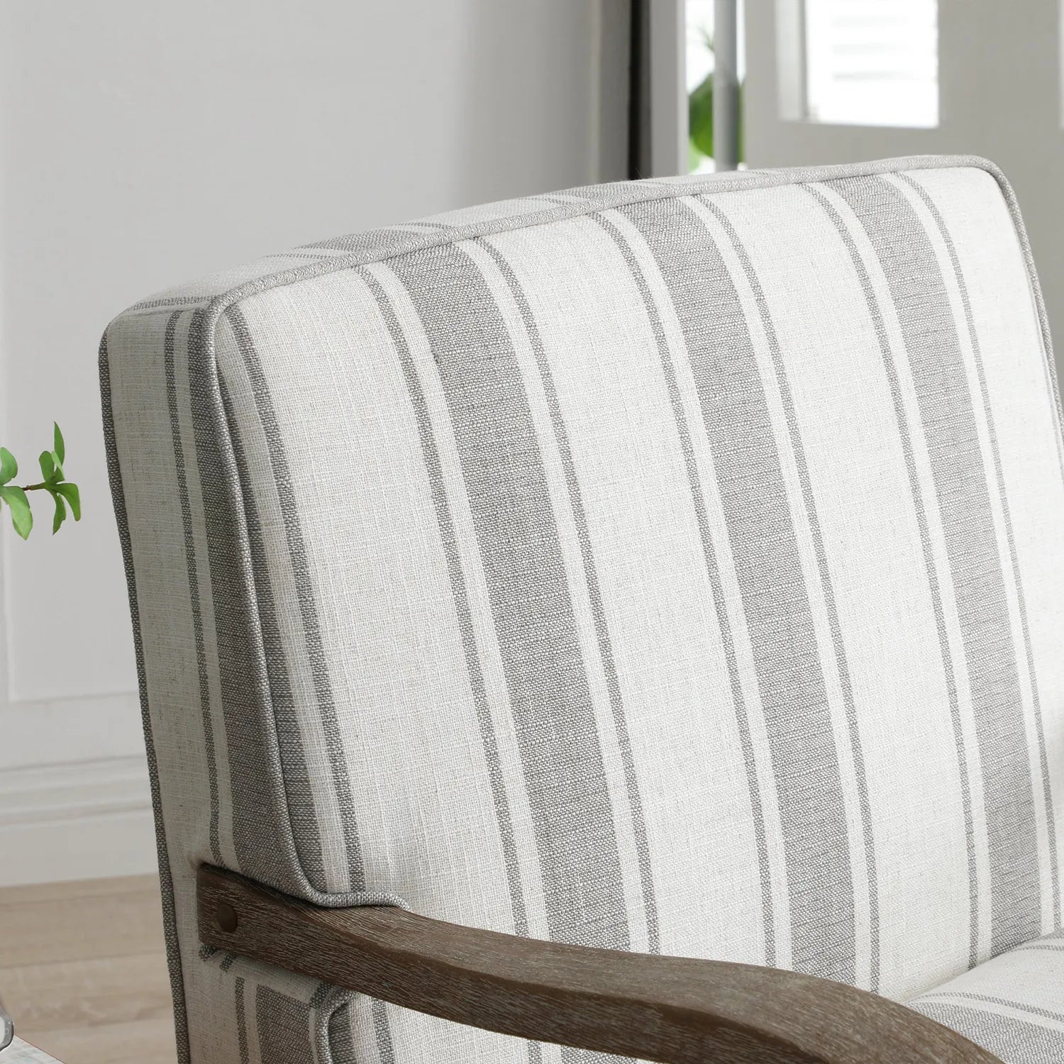 Hastings Traditional Wooden Armchair in Cream Linen or Natural Stripe - Pendle Village Furniture