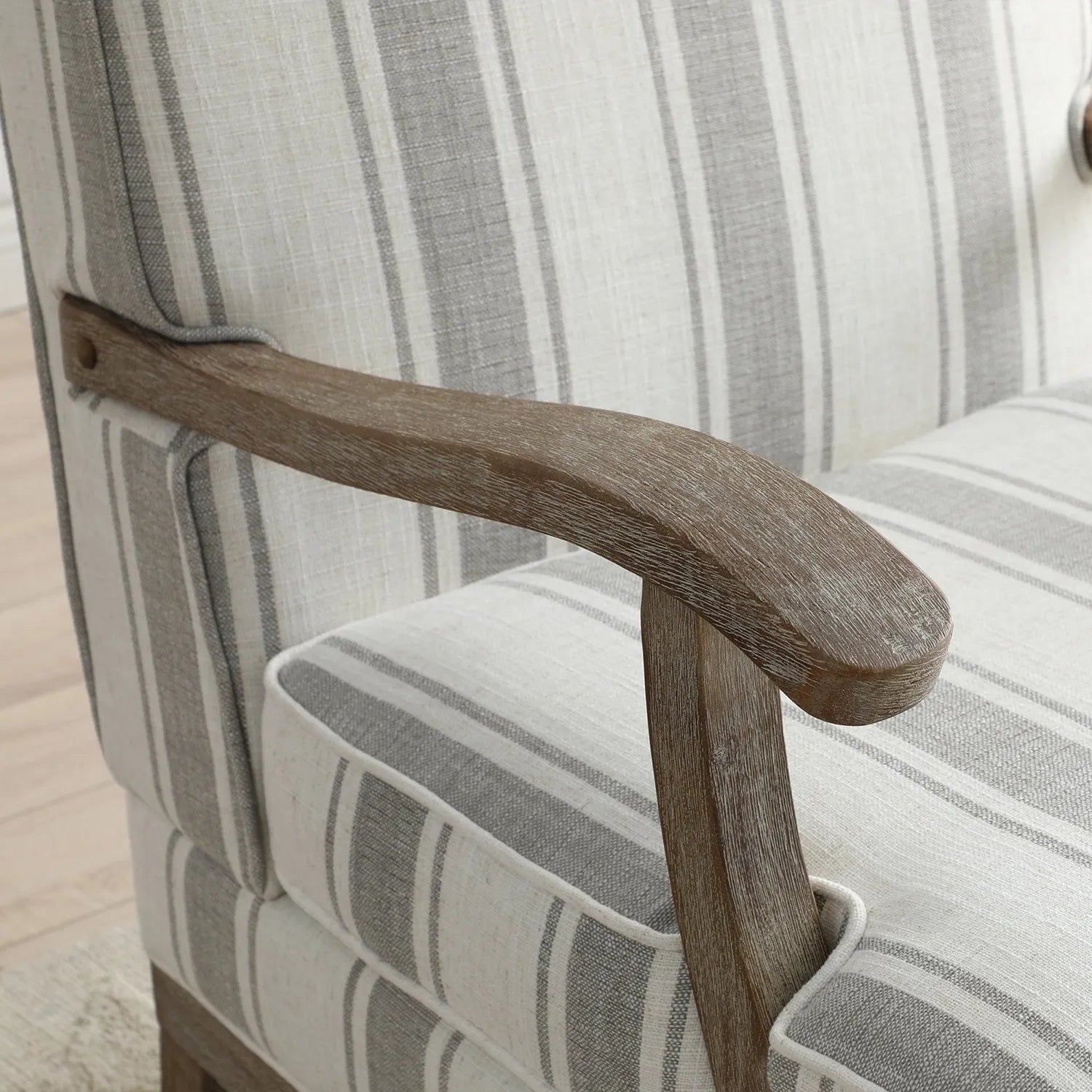 Hastings Traditional Wooden Armchair in Cream Linen or Natural Stripe - Pendle Village Furniture