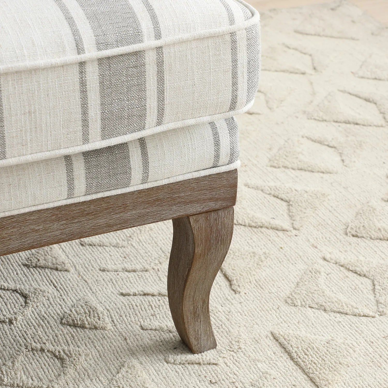 Hastings Traditional Wooden Armchair in Cream Linen or Natural Stripe - Pendle Village Furniture