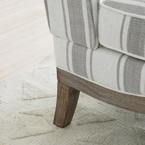 Hastings Traditional Wooden Armchair in Cream Linen or Natural Stripe - Pendle Village Furniture