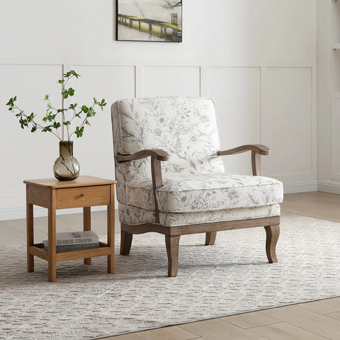 Hastings Traditional Wooden Armchair in Meadow Print Natural - Pendle Village Furniture
