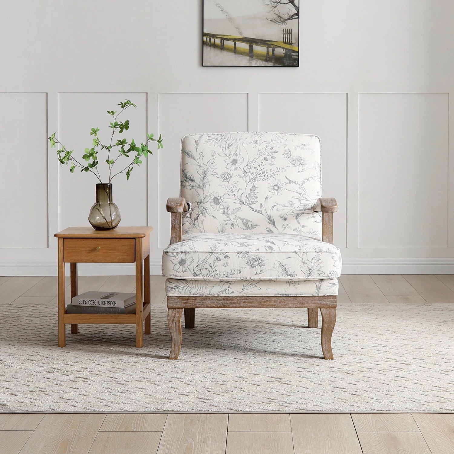 Hastings Traditional Wooden Armchair in Meadow Print Natural - Pendle Village Furniture