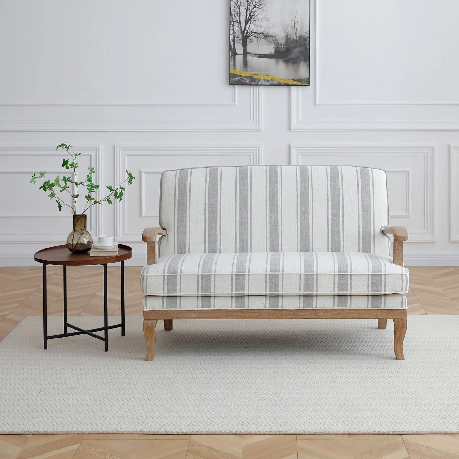 Hastings Two Seater Chair in Gaia Natural Textured Stripe - Pendle Village Furniture