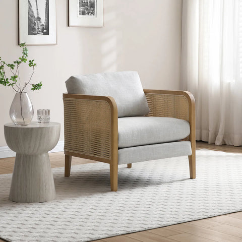 Aurora Cream Rattan Armchair with Linen Seat - Pendle Village Furniture