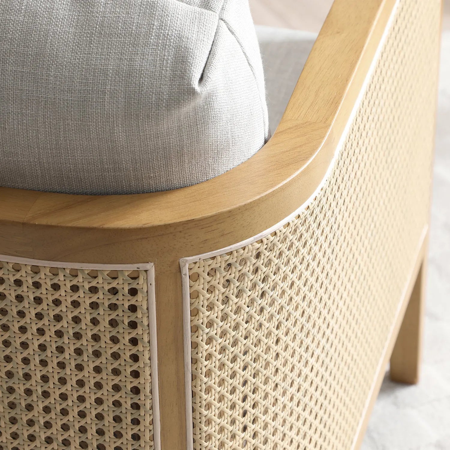 Aurora Cream Rattan Armchair with Linen Seat - Pendle Village Furniture