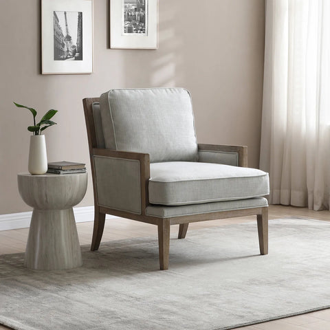 Clara Cream Linen Armchair with Washed Oak Frame - Pendle Village Furniture