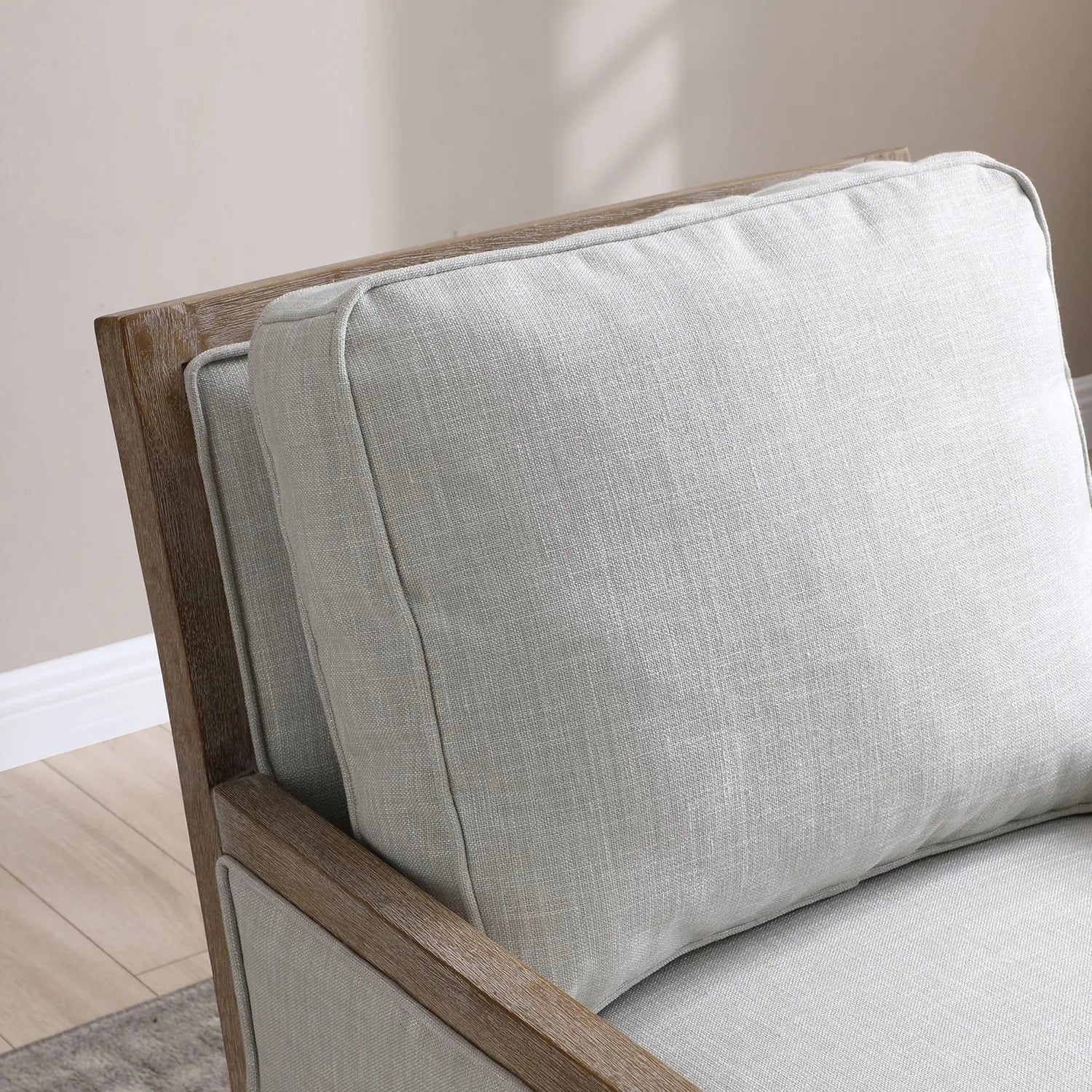 Clara Cream Linen Armchair with Washed Oak Frame - Pendle Village Furniture