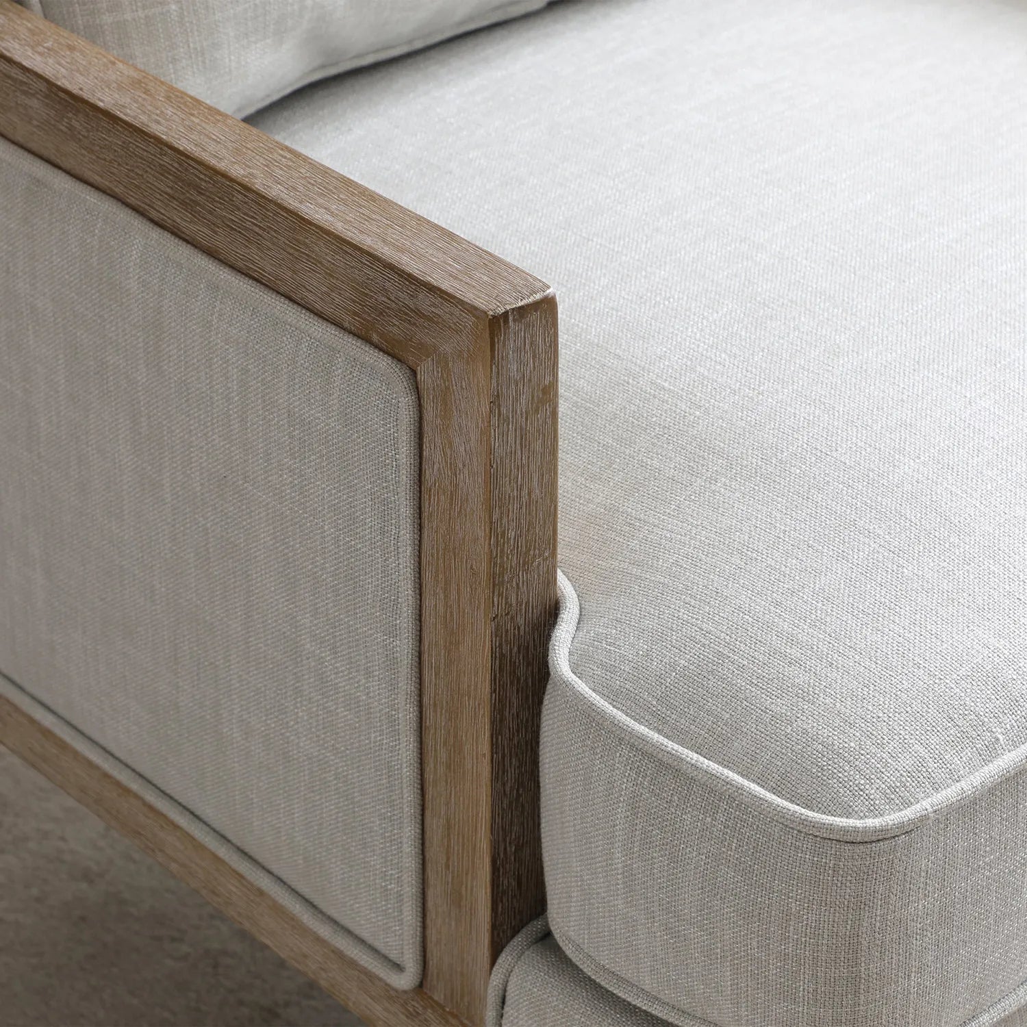 Clara Cream Linen Armchair with Washed Oak Frame - Pendle Village Furniture
